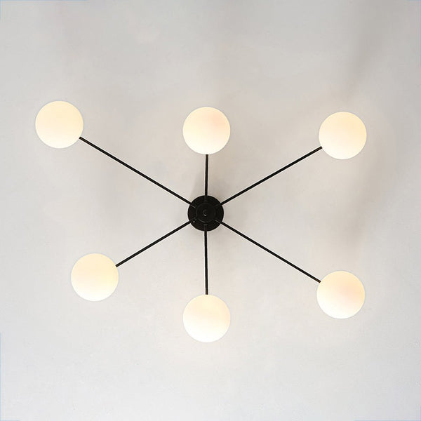 Chandelierias - Mid - century Brass Asymmetry Sputnik Semi - flush Mount - Semi Flush - Black - 6 Bulbs