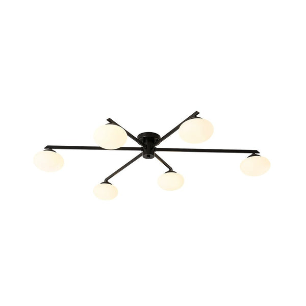 Chandelierias - Mid - century Brass Asymmetry Sputnik Semi - flush Mount - Semi Flush - Black - 6 Bulbs