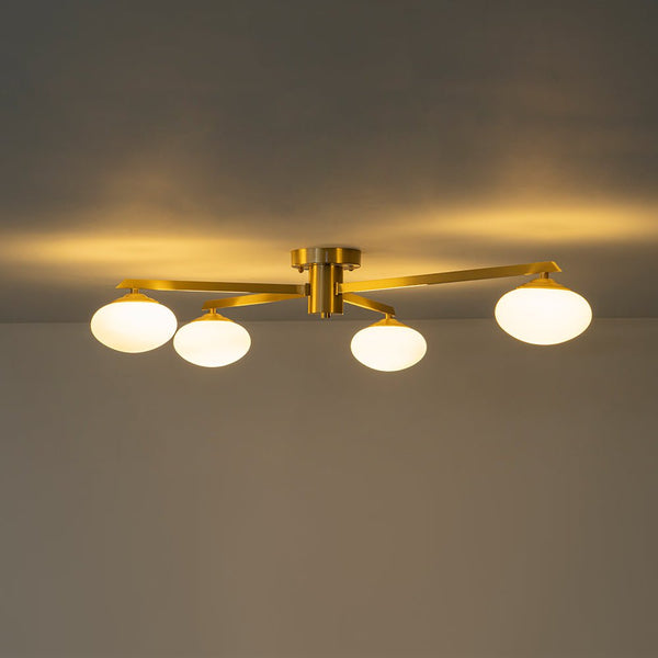 Chandelierias - Mid - century Brass Asymmetry Sputnik Semi - flush Mount - Semi Flush - Brass - 3 Bulbs