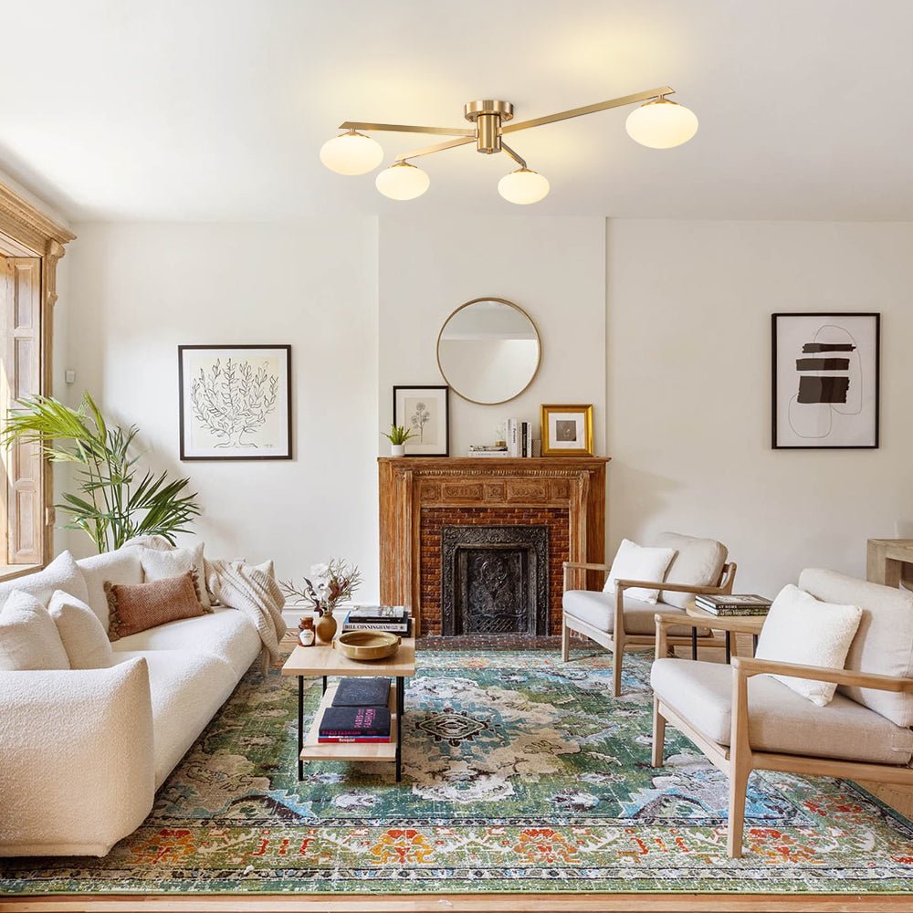 Mid-century Brass 6-Light Asymmetry Sputnik Semi-flush Mount