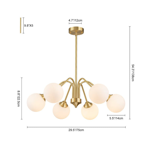 Chandelierias - Mid - century Brass Glass Globe Sputnik Spider Chandelier - Chandeliers - 6 Bulbs - 