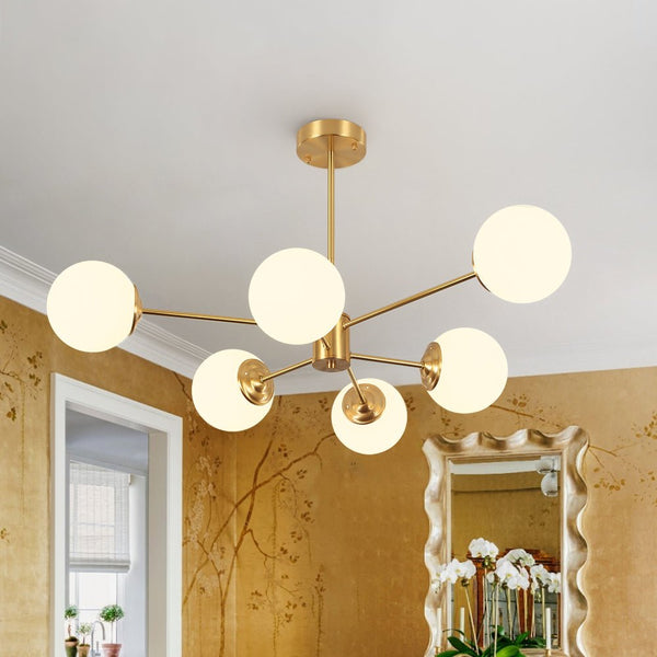 Chandelierias - Mid - century Brass Modern Tiered Sputnik Glass Globe Chandelier - Chandelier - 6 Bulbs - 