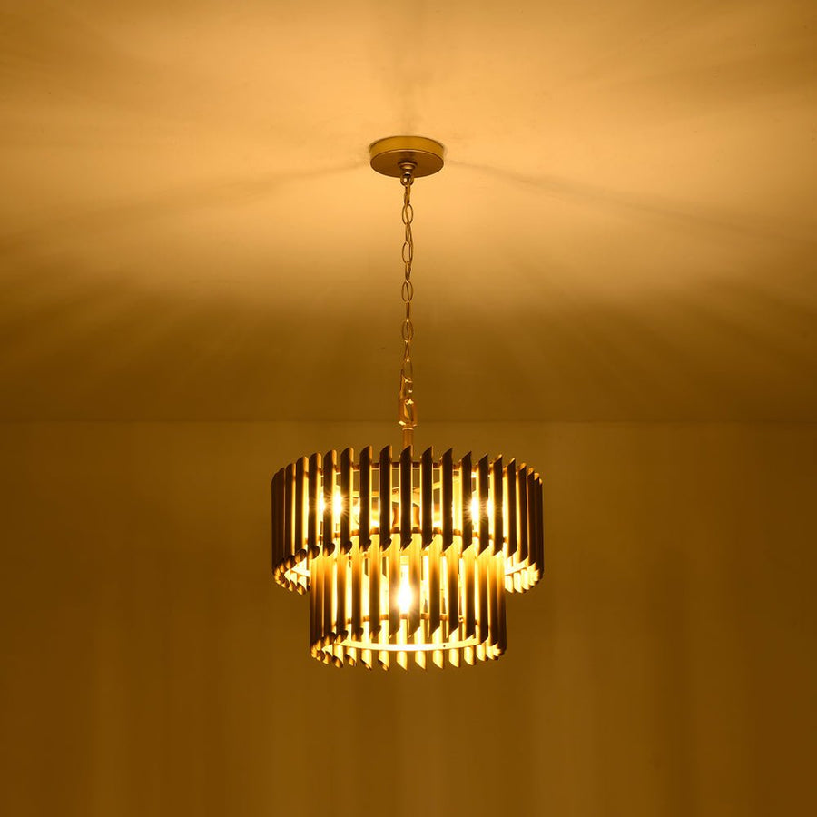 Chandelierias - Mid - century Modern 4 - Light Panpipe Design Tiered Pendant - Pendant - Gold - 