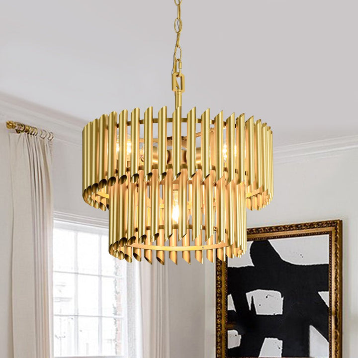 Chandelierias - Mid - century Modern 4 - Light Panpipe Design Tiered Pendant - Pendant - Gold - 