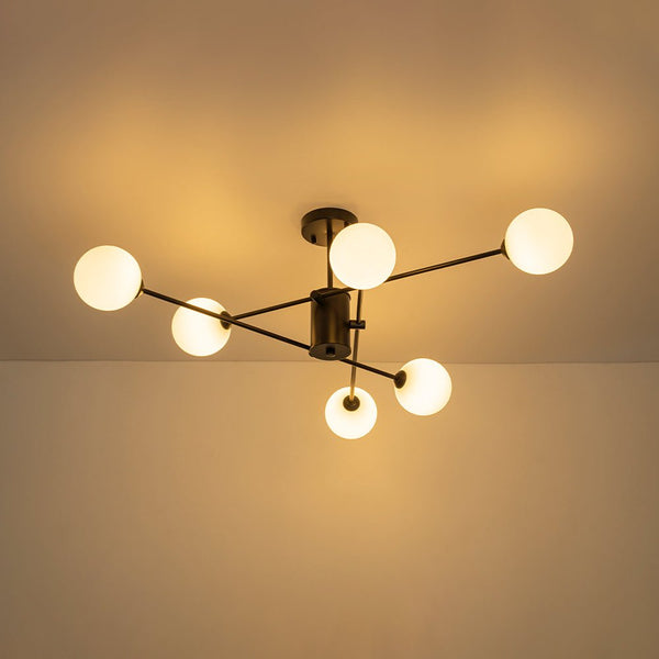Chandelierias - Mid - century Modern 6 - Light Sputnik Frosted Glass Semi - flush Mount - Semi Flush - 6 Bulbs - Black