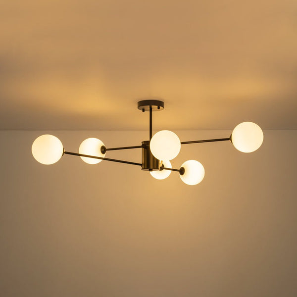 Chandelierias - Mid - century Modern 6 - Light Sputnik Frosted Glass Semi - flush Mount - Semi Flush - 6 Bulbs - Black