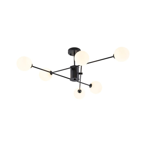 Chandelierias - Mid - century Modern 6 - Light Sputnik Frosted Glass Semi - flush Mount - Semi Flush - 6 Bulbs - Black