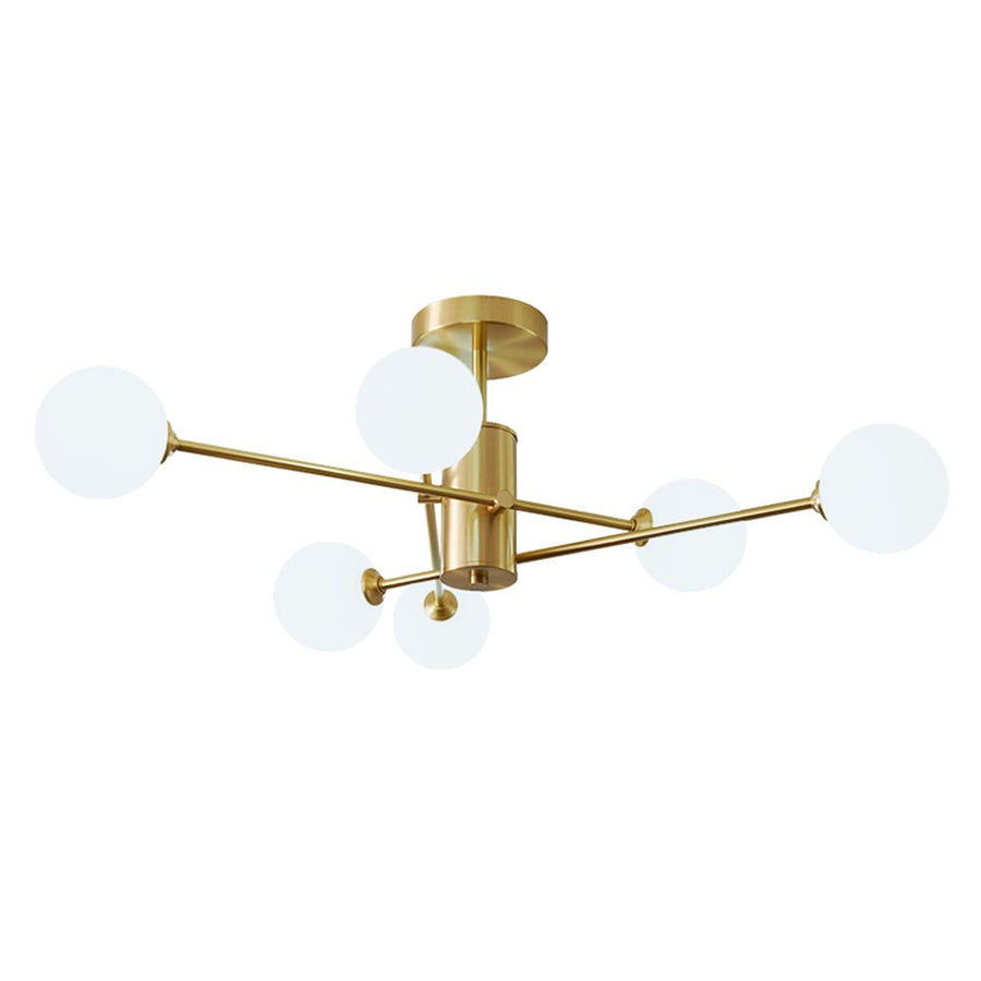 Chandelierias - Mid - century Modern 6 - Light Sputnik Frosted Glass Semi - flush Mount - Semi Flush - 6 Bulbs - Brass