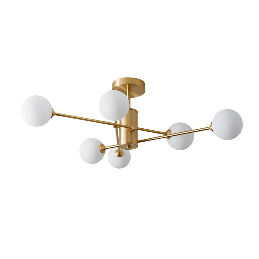 Chandelierias - Mid - century Modern 6 - Light Sputnik Frosted Glass Semi - flush Mount - Semi Flush - 6 Bulbs - Brass