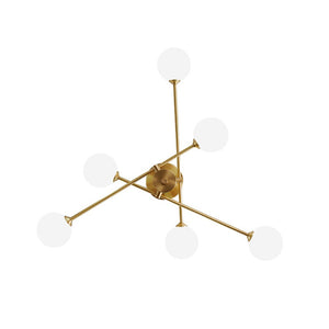 Chandelierias - Mid - century Modern 6 - Light Sputnik Frosted Glass Semi - flush Mount - Semi Flush - 6 Bulbs - Brass