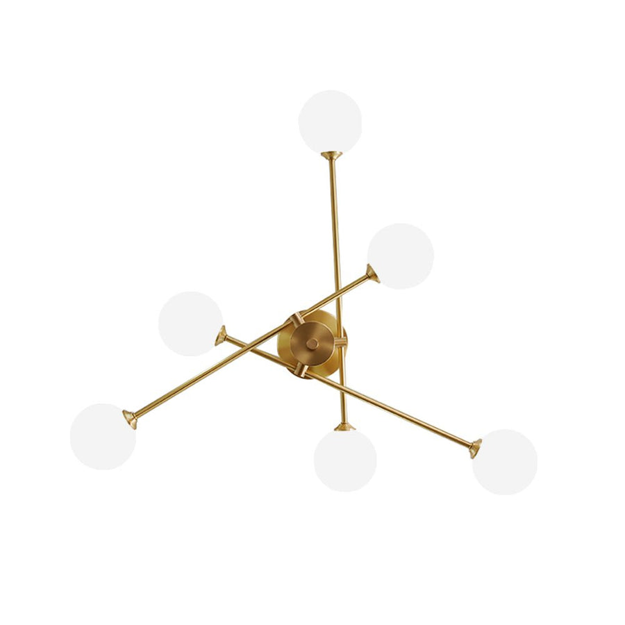 Chandelierias - Mid - century Modern 6 - Light Sputnik Frosted Glass Semi - flush Mount - Semi Flush - 6 Bulbs - Brass