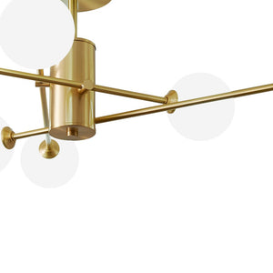 Chandelierias - Mid - century Modern 6 - Light Sputnik Frosted Glass Semi - flush Mount - Semi Flush - 6 Bulbs - Brass