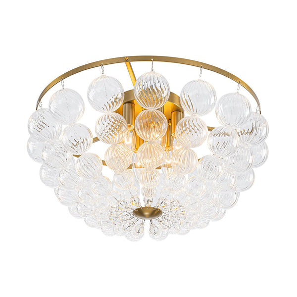 Chandelierias - Mid - century Modern 6 - Light Swirled Glass Bowl Flush Mount - Flush Mount - Brushed Brass - 