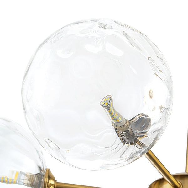 Chandelierias - Mid - Century Modern 7 - Light Clear Hammered Glass Chandelier - Chandeliers - Brass - 