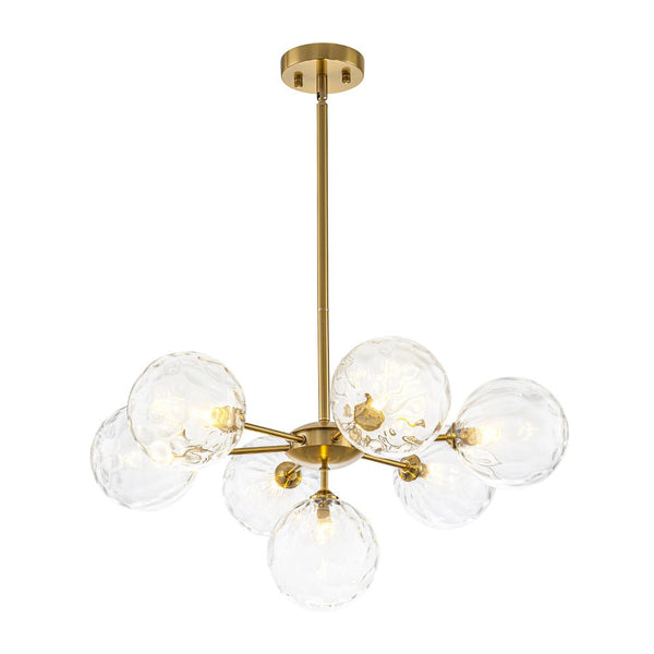 Chandelierias - Mid - Century Modern 7 - Light Clear Hammered Glass Chandelier - Chandeliers - Brass - 