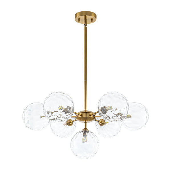 Chandelierias - Mid - Century Modern 7 - Light Clear Hammered Glass Chandelier - Chandeliers - Brass - 