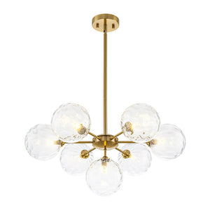 Chandelierias - Mid - Century Modern 7 - Light Clear Hammered Glass Chandelier - Chandeliers - Brass - 