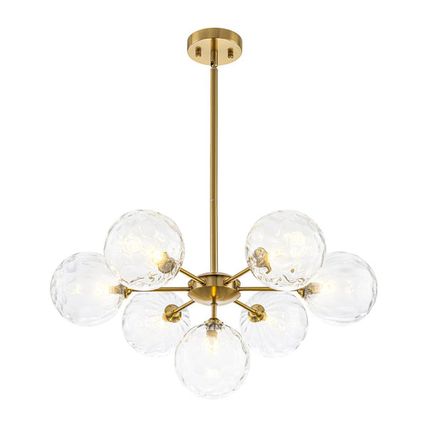 Chandelierias - Mid - Century Modern 7 - Light Clear Hammered Glass Chandelier - Chandeliers - Brass - 