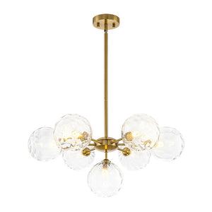 Chandelierias - Mid - Century Modern 7 - Light Clear Hammered Glass Chandelier - Chandeliers - Brass - 