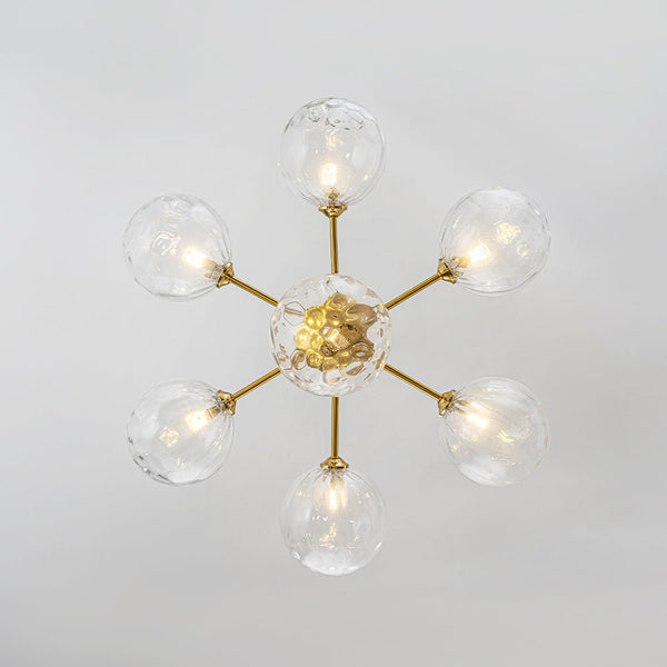 Chandelierias - Mid - Century Modern 7 - Light Clear Hammered Glass Chandelier - Chandeliers - Brass - 