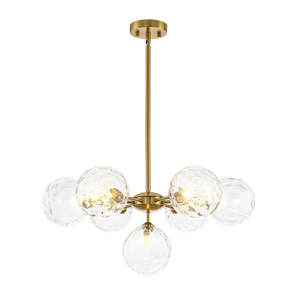 Chandelierias - Mid - Century Modern 7 - Light Clear Hammered Glass Chandelier - Chandeliers - Brass - 