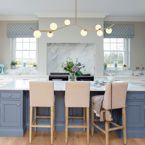 Chandelierias - Mid - Century Modern 8 - Light Frosted Glass Branch Chandelier - Chandelier - Brass - 
