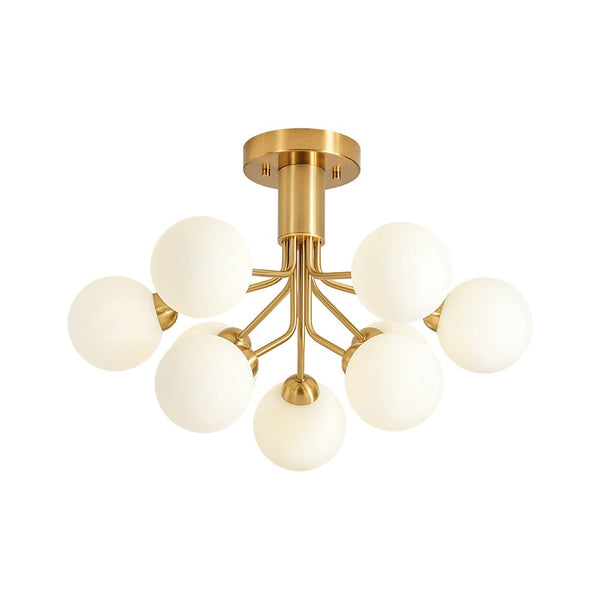 Chandelierias - Mid - century Modern 9 - Light Frosted Glass Sputnik Semi - Flush Mount - Semi Flush - Brass - 