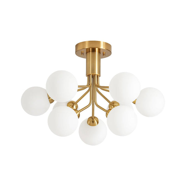 Chandelierias - Mid - century Modern 9 - Light Frosted Glass Sputnik Semi - Flush Mount - Semi Flush - Brass - 