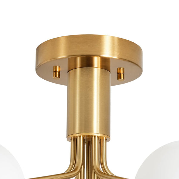 Chandelierias - Mid - century Modern 9 - Light Frosted Glass Sputnik Semi - Flush Mount - Semi Flush - Brass - 