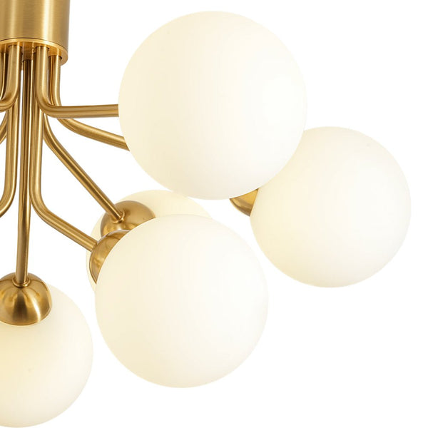 Chandelierias - Mid - century Modern 9 - Light Frosted Glass Sputnik Semi - Flush Mount - Semi Flush - Brass - 