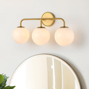 Chandelierias - Mid - century Modern Opal Glass Globe Vanity Light - Wall Light - Brushed Gold - 3 Bulbs