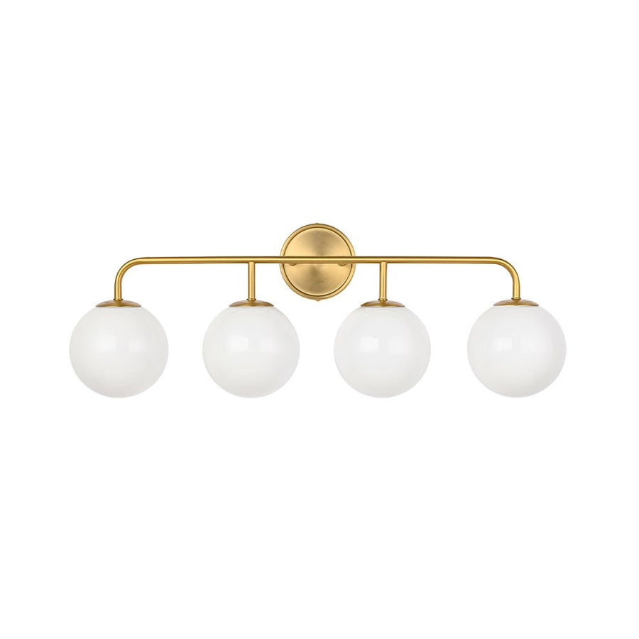 Chandelierias - Mid - century Modern Opal Glass Globe Vanity Light - Wall Light - Brushed Gold - 4 Bulbs