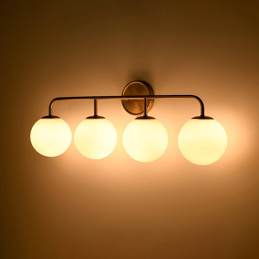 Chandelierias - Mid - century Modern Opal Glass Globe Vanity Light - Wall Light - Brushed Gold - 4 Bulbs