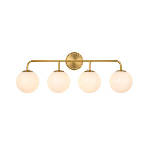 Chandelierias - Mid - century Modern Opal Glass Globe Vanity Light - Wall Light - Brushed Gold - 4 Bulbs