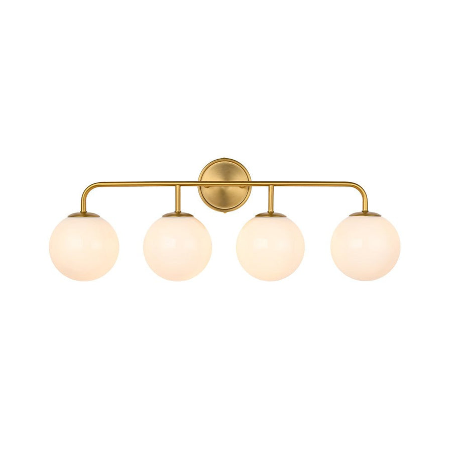 Chandelierias - Mid - century Modern Opal Glass Globe Vanity Light - Wall Light - Brushed Gold - 4 Bulbs