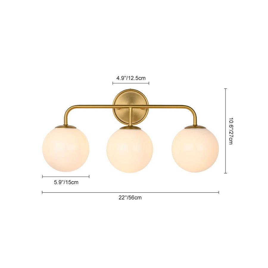 Chandelierias - Mid - century Modern Opal Glass Globe Vanity Light - Wall Light - Brushed Gold - 4 Bulbs