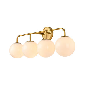 Chandelierias - Mid - century Modern Opal Glass Globe Vanity Light - Wall Light - Brushed Gold - 4 Bulbs