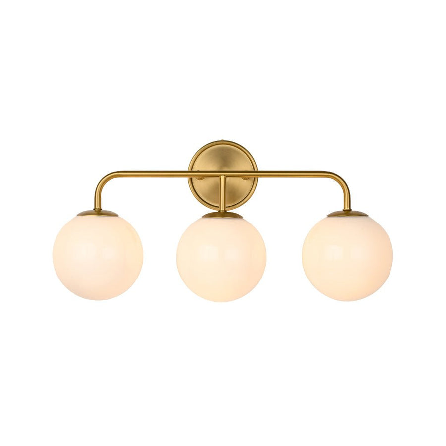 Chandelierias - Mid - century Modern Opal Glass Globe Vanity Light - Wall Light - Brushed Gold - 4 Bulbs