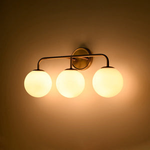 Chandelierias - Mid - century Modern Opal Glass Globe Vanity Light - Wall Light - Brushed Gold - 4 Bulbs