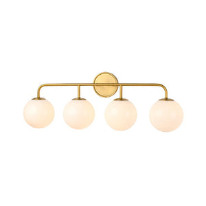 Chandelierias - Mid - century Modern Opal Glass Globe Vanity Light - Wall Light - Brushed Gold - 4 Bulbs