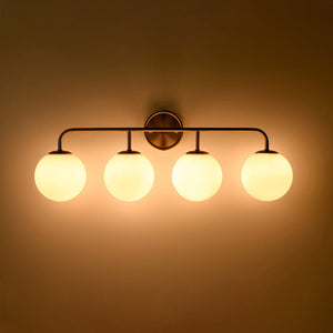 Chandelierias - Mid - century Modern Opal Glass Globe Vanity Light - Wall Light - Brushed Gold - 4 Bulbs