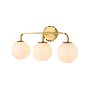 Chandelierias - Mid - century Modern Opal Glass Globe Vanity Light - Wall Light - Brushed Gold - 4 Bulbs