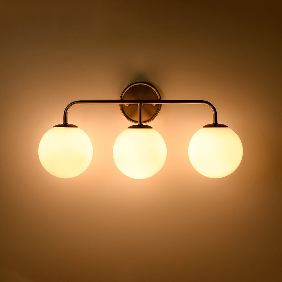 Chandelierias - Mid - century Modern Opal Glass Globe Vanity Light - Wall Light - Brushed Gold - 4 Bulbs