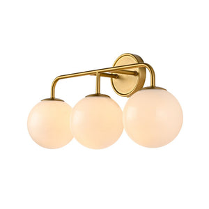 Chandelierias - Mid - century Modern Opal Glass Globe Vanity Light - Wall Light - Brushed Gold - 4 Bulbs