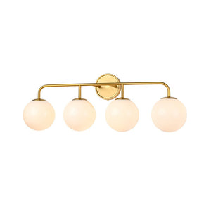 Chandelierias - Mid - century Modern Opal Glass Globe Vanity Light - Wall Light - Brushed Gold - 4 Bulbs