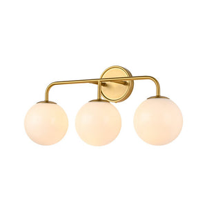 Chandelierias - Mid - century Modern Opal Glass Globe Vanity Light - Wall Light - Brushed Gold - 4 Bulbs