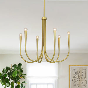 Chandelierias - Mid - century Modern Swoop Arm Metal Chandelier - Chandeliers - 6 - Light - 