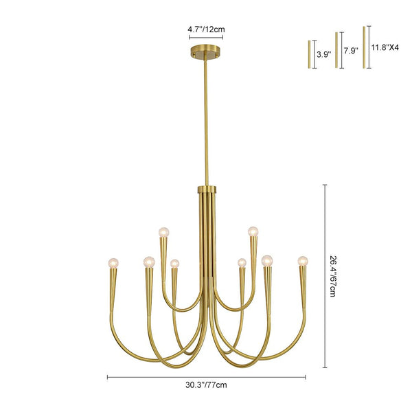 Chandelierias - Mid - century Modern Swoop Arm Metal Chandelier - Chandeliers - 9 - Light - 