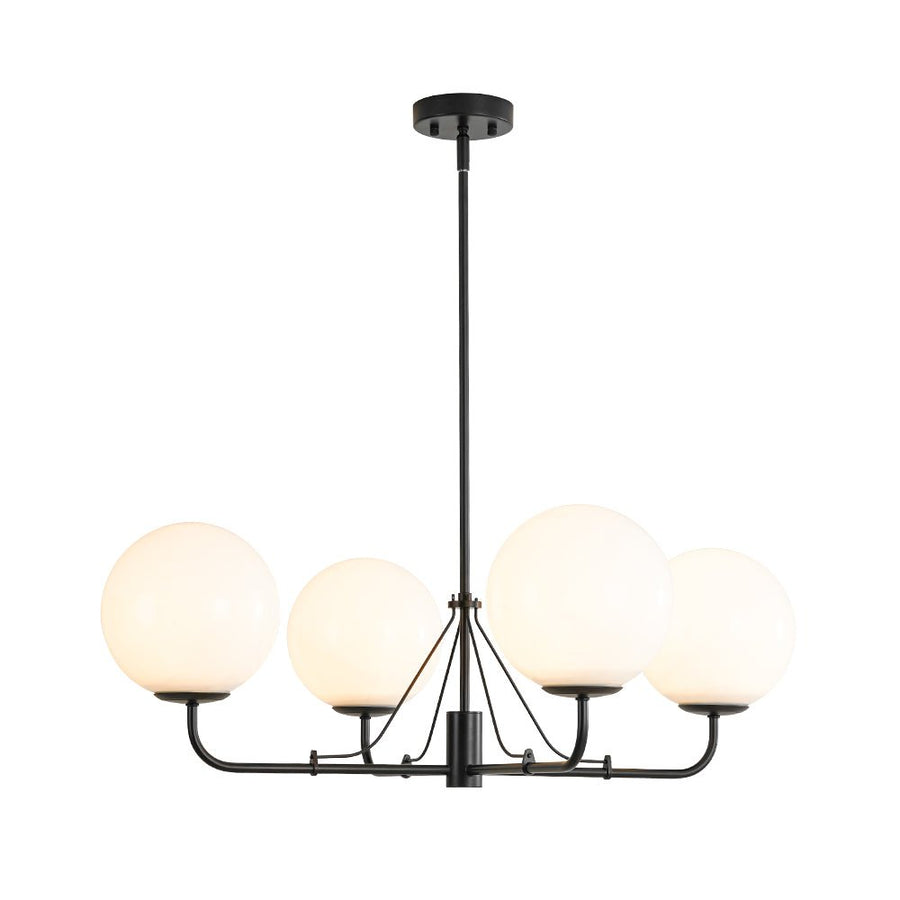 Chandelierias - Mid - century Modern Symmetrical 4 - Light Opal Glass Sphere Chandelier - Chandeliers - Black - 