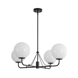 Chandelierias - Mid - century Modern Symmetrical 4 - Light Opal Glass Sphere Chandelier - Chandeliers - Black - 